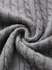 SHEIN Clasi Women's Vintage Embroidered Cable Knit Long Sleeve Cardigan - Grey - View 4