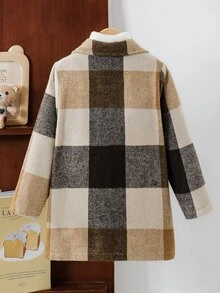 SHEIN Boys (Small) Wool Plaid Coat, Warm And Comfortable, Suitable For 5-15°C Autumn Winter - Brown - View 3