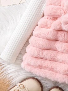 Baby Girl Solid Color Sleeveless Fleece Jacket And High Neck Long Sleeve T-Shirt With Pants Set - Pink - View 6