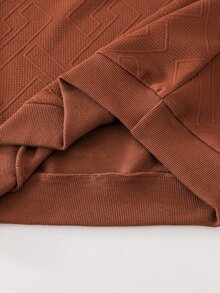 SHEIN 青少年男孩幾何圖案布料休閒長袖圓領衛衣，柔軟舒適材質，百搭版型，適合街頭風、日常休閒外出，春秋日常穿著 - 棕色 - 查看 8