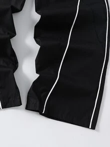 SHEIN 青少年男孩休閒百搭寬鬆條紋拼接牛仔褲 - 黑色 - 查看 4