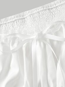 SHEIN MOD 大尺碼女款純白色抓皺胸前泡泡袖束腰上衣 乳女風夏季修身上衣 優雅奢華 適合晚宴、婚禮、度假、派對 - 白色 - 查看 6