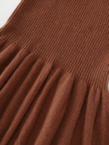 LUMIGAL Women's Solid Color Pleated Casual Party Knit Dress - Coffee Brown - View 8