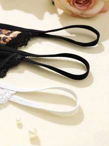 Bare Chapter 5pcs/Pack Women's Lace Patchwork Bow Tie Leopard Print Thong Panties - Multicolor - View 7