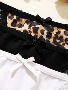 Bare Chapter 5pcs/Pack Women's Lace Patchwork Bow Tie Leopard Print Thong Panties - Multicolor - View 6