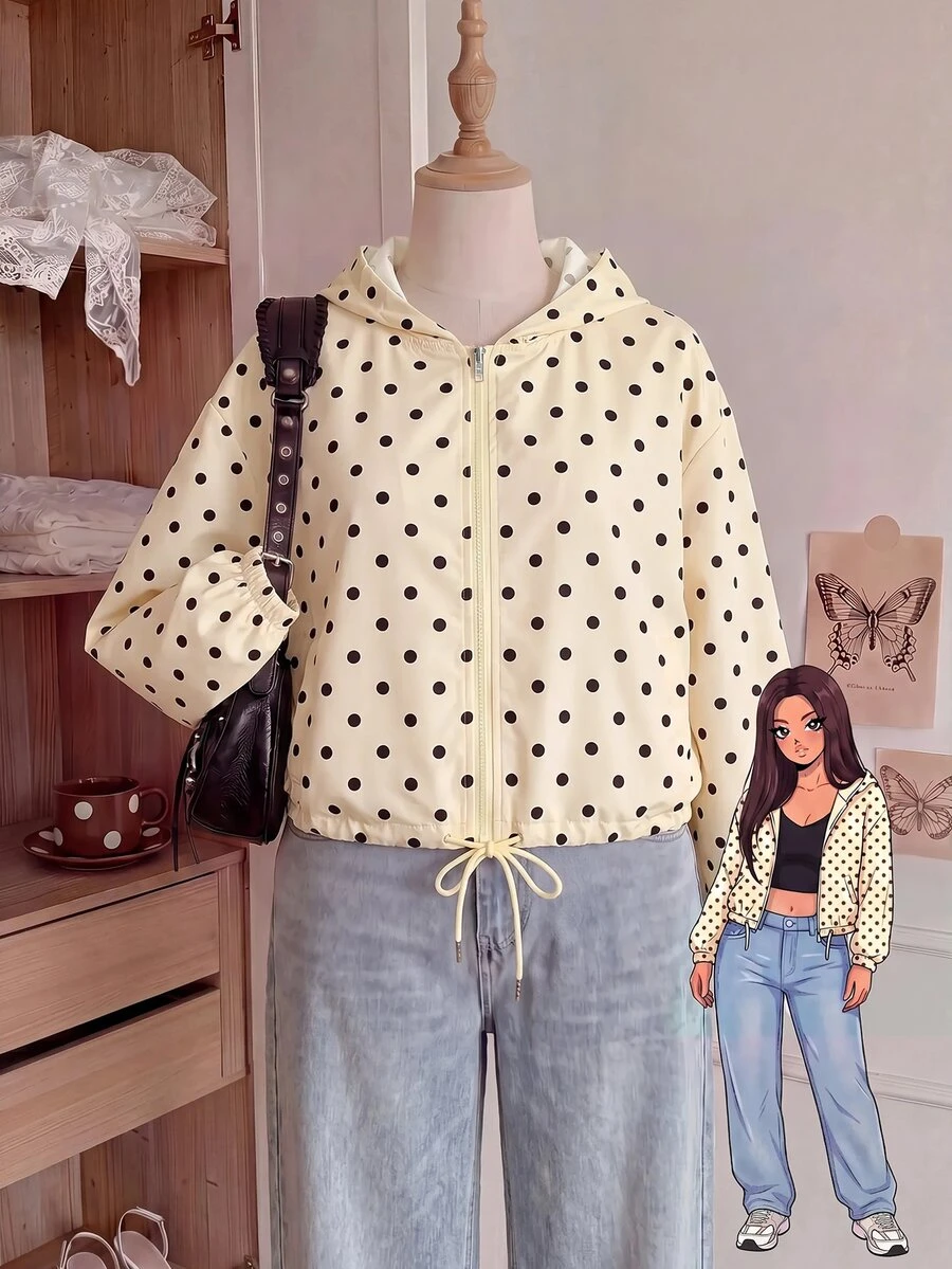 Comfortcana Plus Size All-Season Lightweight 1920 Vintage Casual Cream Hooded Windbreaker Jacket Autumn Teacher Office - Yellow - View 1