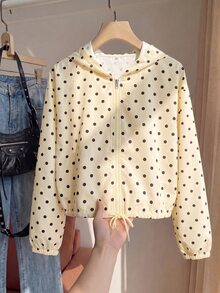 Comfortcana Plus Size All-Season Lightweight 1920 Vintage Casual Cream Hooded Windbreaker Jacket Autumn Teacher Office - Yellow - View 3