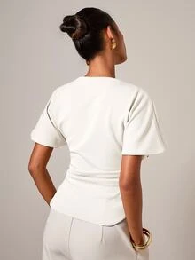 COSMINA Women's Elegant Ruched Round Neck T-Shirt, Suitable For All Seasons - White - View 2