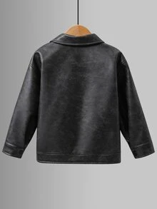 SHEIN Young Boys Casual Loose Kids Lapel Autumn Jacket - Black - View 2