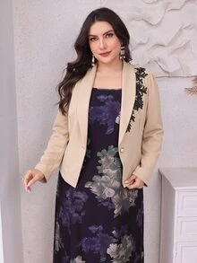 Modelyn Plus Size Floral Print Dress And Long Sleeve Blazer Set 2 Pieces Set - Multicolor - View 6