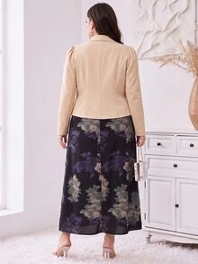 Modelyn Plus Size Floral Print Dress And Long Sleeve Blazer Set 2 Pieces Set - Multicolor - View 2