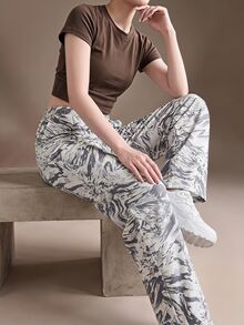 SHEIN Tween Girls Casual Drawstring Hem Wide Leg Straight Sweatpants, Fall Winter - Light Grey - View 8
