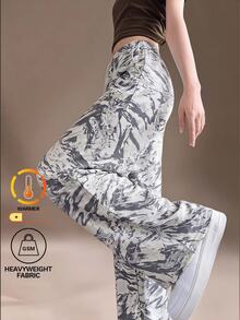 SHEIN Tween Girls Casual Drawstring Hem Wide Leg Straight Sweatpants, Fall Winter - Light Grey - View 3