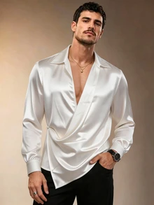 ZURIURI Men's Long Sleeve Elegant Casual Shirt - White - View 3