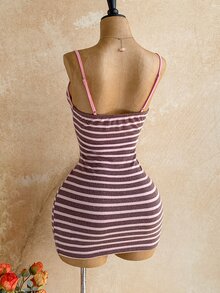 Ure Wave Women's Pink Stripe Brushed Knit Summer Autumn Casual Tropical Sexy Party Night Out Date Night Y2K Nightclub Spaghetti Strap Mini Dress - Multicolor - View 8