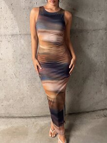 SHEIN ICON Tie Dye Print Bodycon Long Dress,Dresses For Women Summer - Multicolor - View 6