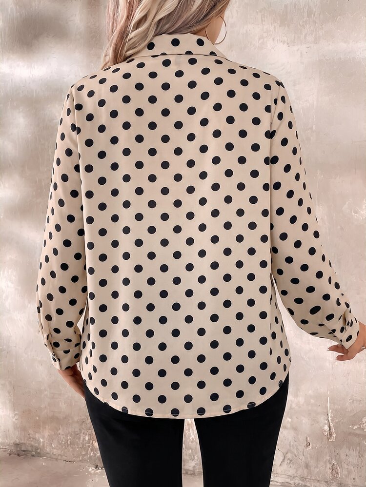EMERY ROSE Plus Polka Dot Print Button Up Shirt Fall - Multicolor - View 2