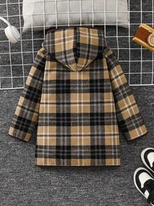 SHEIN 男童休閒舒適百搭保暖加厚刷毛內裡連帽翻領大衣，適合冬季穿著 - 彩色 - 查看 2