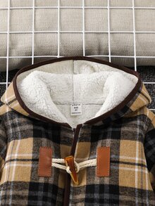 SHEIN 男童休閒舒適百搭保暖加厚刷毛內裡連帽翻領大衣，適合冬季穿著 - 彩色 - 查看 4