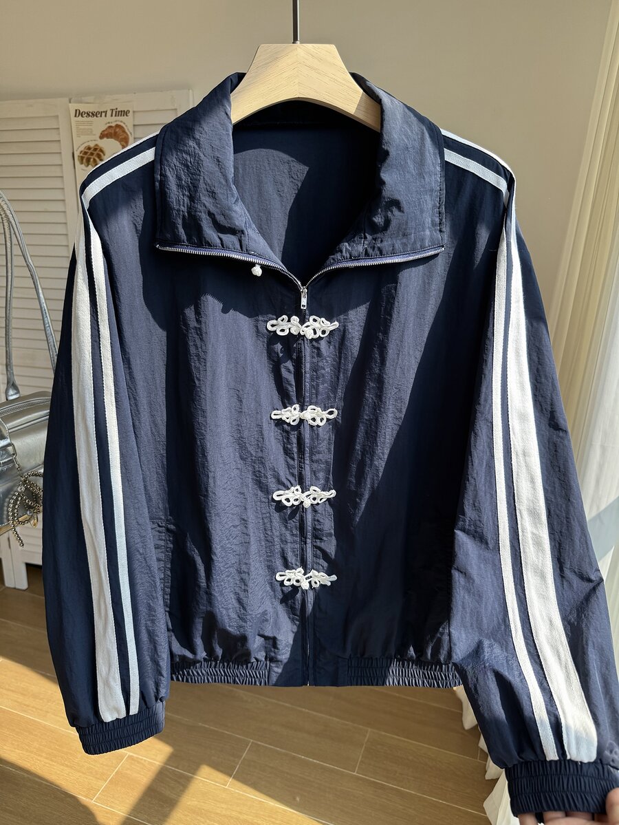 Comfortcana Jaket Panjang Motif Kotak-kotak Kancing Ukuran Besar untuk Musim Gugur, Jaket Olahraga Vintage Western Cowboy 1920, Jaket Tipis Longgar untuk Klub Musim Gugur, Acara Keluar Kantor, Guru, Warna Biru Tua - Navy Blue - View 1