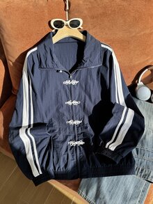 Comfortcana Jaket Panjang Motif Kotak-kotak Kancing Ukuran Besar untuk Musim Gugur, Jaket Olahraga Vintage Western Cowboy 1920, Jaket Tipis Longgar untuk Klub Musim Gugur, Acara Keluar Kantor, Guru, Warna Biru Tua - Navy Blue - View 5