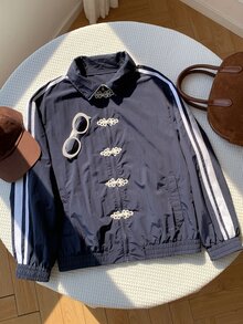 Comfortcana Jaket Panjang Motif Kotak-kotak Kancing Ukuran Besar untuk Musim Gugur, Jaket Olahraga Vintage Western Cowboy 1920, Jaket Tipis Longgar untuk Klub Musim Gugur, Acara Keluar Kantor, Guru, Warna Biru Tua - Navy Blue - View 7