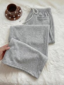 Comfortcana Plus Size Women's Colorblock Drawstring Waist Pocket Loose Sweatpants - Light Grey - View 3