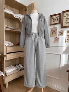 Comfortcana Plus Size Women's Colorblock Drawstring Waist Pocket Loose Sweatpants - Light Grey - View 5