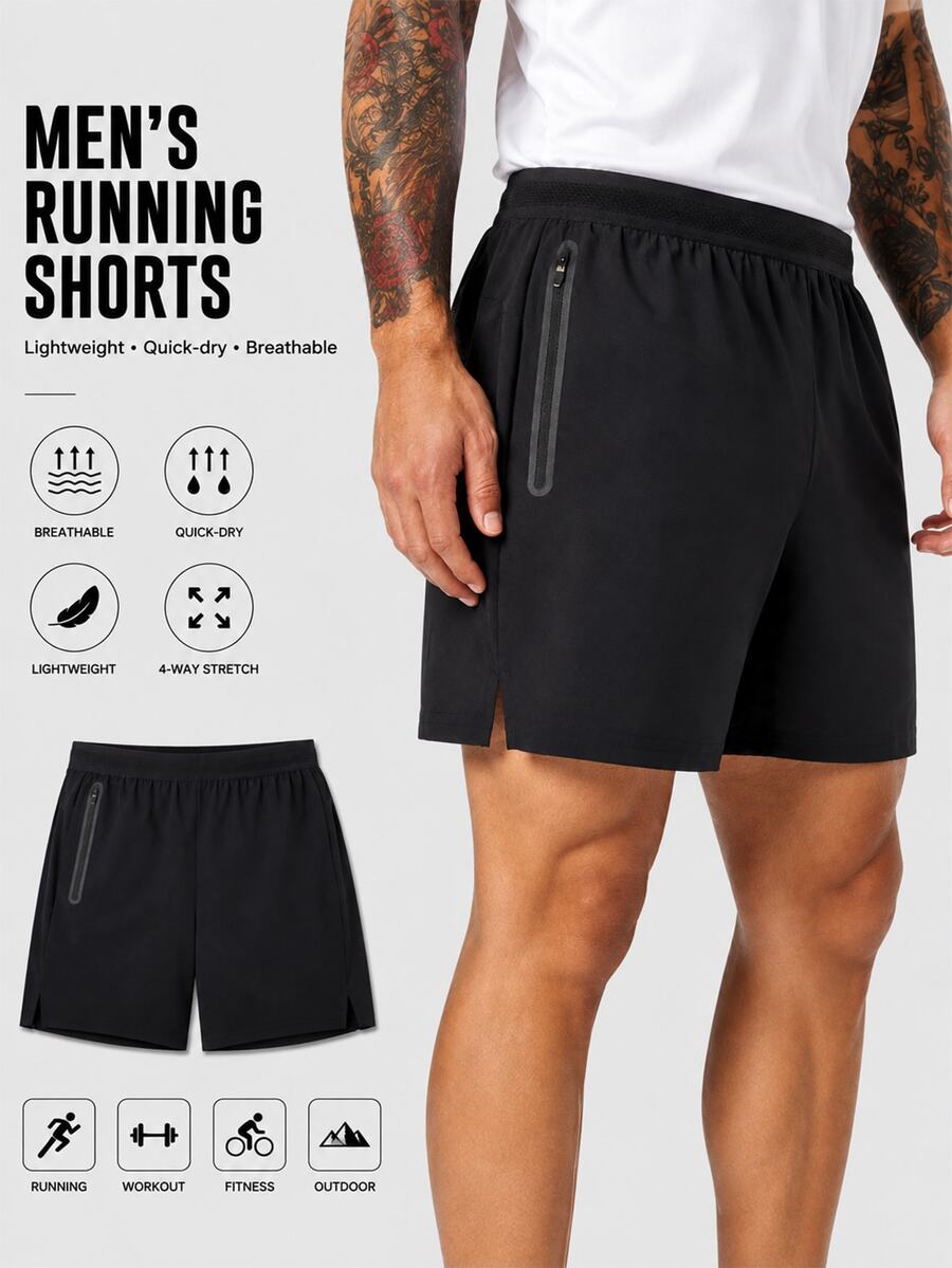 Acti Log Men's Zipper Pocket Casual Fitness Sports Shorts, Gym - Black - View 1