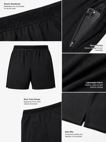 Acti Log Men's Zipper Pocket Casual Fitness Sports Shorts, Gym - Black - View 5