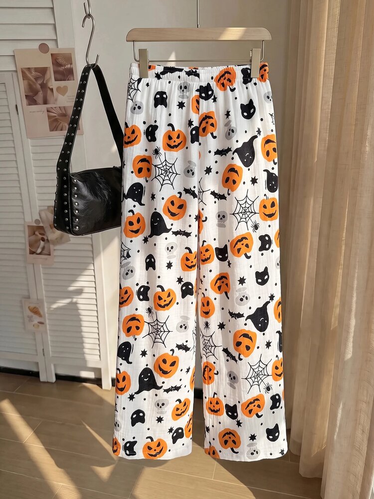 Comfortcana Plus Size Women's All-Over Print Casual Versatile Daily Wear Long Pants - White - View 8