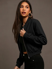 Siren Gaze Zip Up Wind Bomber Jacket In Fall/Winter - Black - View 8