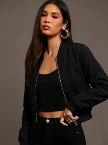 Siren Gaze Zip Up Wind Bomber Jacket In Fall/Winter - Black - View 7