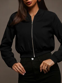 Siren Gaze Zip Up Wind Bomber Jacket In Fall/Winter - Black - View 2