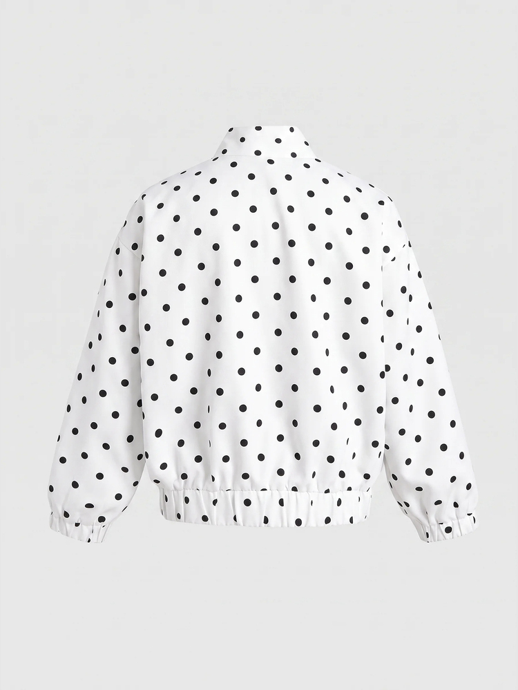 Young Girl Young Girl Young Girl Young Girl Young Girl Casual Daily Brown & White Polka Dot Lapel Autumn Winter Jacket - White - View 2
