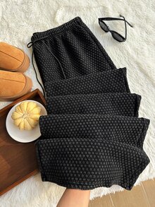 Comfortcana Plus Size All-Season Vintage Washed Drawstring Black Casual Sweatpants - Black - View 7