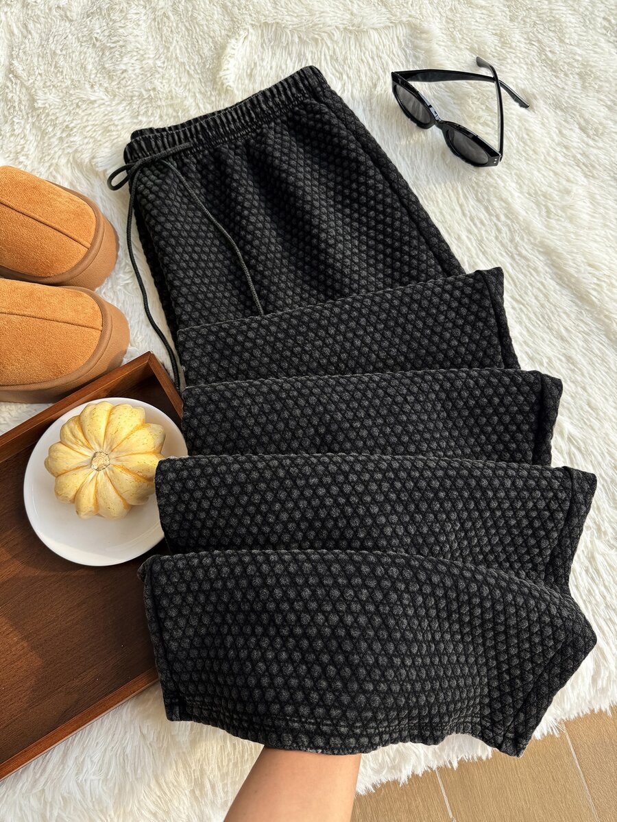 Comfortcana Plus Size All-Season Vintage Washed Drawstring Black Casual Sweatpants - Black - View 1