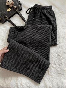 Comfortcana Plus Size All-Season Vintage Washed Drawstring Black Casual Sweatpants - Black - View 1
