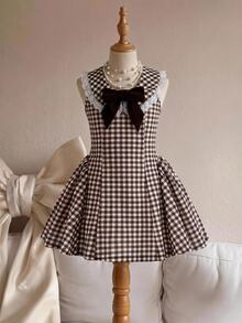 SHEIN Young Girl Woven Plaid Ruffle Hem Casual Sleeveless Dress Back-To-School - Multicolor - View 2