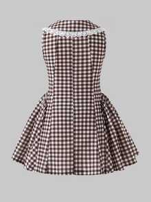 SHEIN Young Girl Woven Plaid Ruffle Hem Casual Sleeveless Dress Back-To-School - Multicolor - View 6
