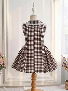 SHEIN Young Girl Woven Plaid Ruffle Hem Casual Sleeveless Dress Back-To-School - Multicolor - View 4