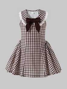 SHEIN Young Girl Woven Plaid Ruffle Hem Casual Sleeveless Dress Back-To-School - Multicolor - View 5