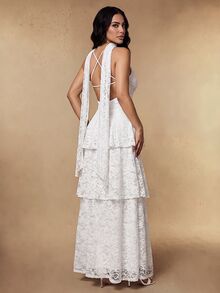 Silquee 女款甜美蕾絲優雅洋裝，適合約會與生日穿著 - 白色 - 查看 3