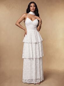 Silquee 女款甜美蕾絲優雅洋裝，適合約會與生日穿著 - 白色 - 查看 8