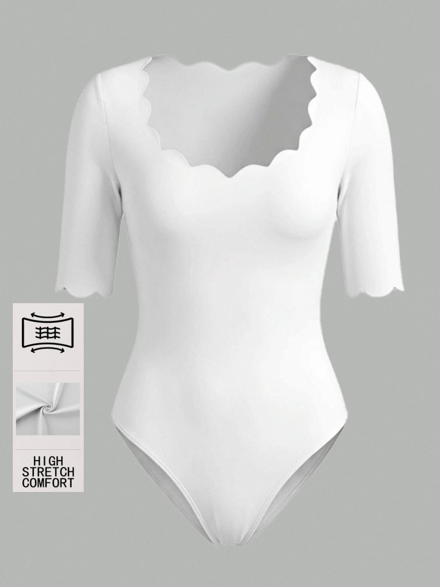 SHEIN BASICS Women's Solid Color Fitted Versatile Daily Wear Bodysuit - White - View 1