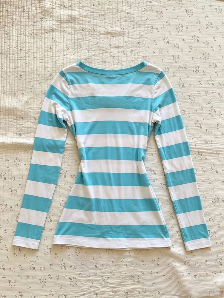 SHEIN Sparklyn Teen Girl V-Neck Colorblock Casual Versatile Daily Long Sleeve T-Shirt - Multicolor - View 4