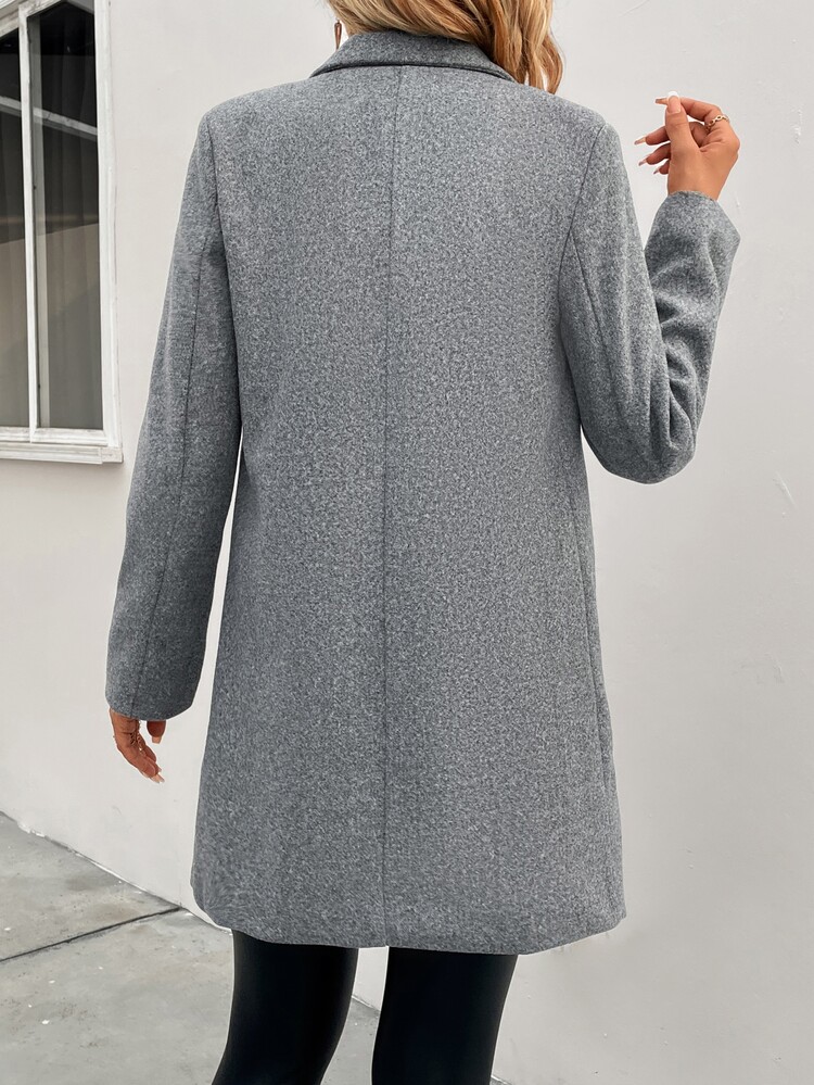 SHEIN Clasi Abrigo de doble botonadura con cuello de solapa para otoño, oficina, negocios, gris, casual y elegante - Gris - Añade 2