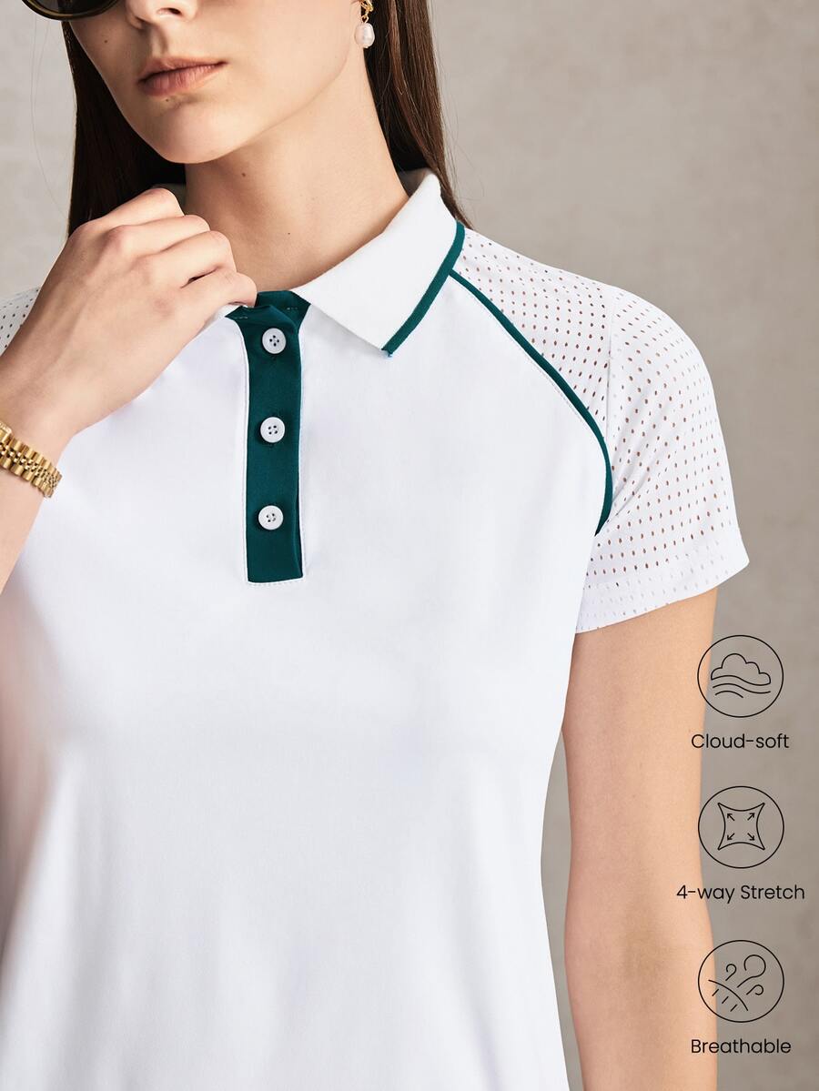 Activina 女款白色修身 Polo 短袖上衣,四季皆宜,Ralphlauren 老錢風,適合日常休閒穿著、跑步,青春休閒風 - 白色 - 查看 1