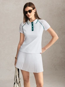 Activina 女款白色修身 Polo 短袖上衣，四季皆宜，Ralphlauren 老錢風，適合日常休閒穿著、跑步，青春休閒風 - 白色 - 查看 4