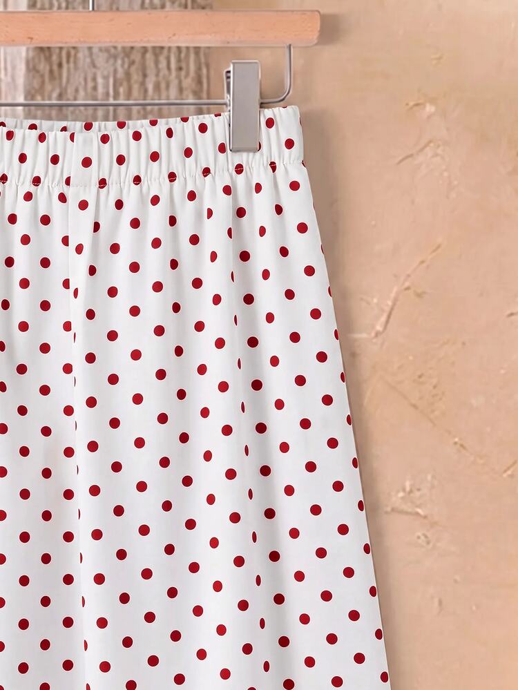 Rusticease Women's Polka Dot Print Button-Up Top And Loose Pants 2 Pieces Set - Red - View 4